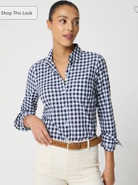 J. Crew Womens Navy Blue & White Gingham Button-Down Shirt
